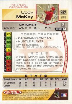 2005 Topps Total #292 Cody McKay Back