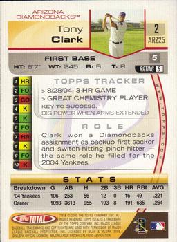 2005 Topps Total #2 Tony Clark Back