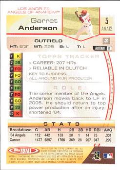 2005 Topps Total #5 Garret Anderson Back