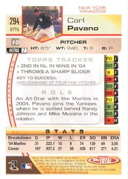 2005 Topps Total #294 Carl Pavano Back