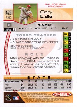2005 Topps Total #429 Cory Lidle Back