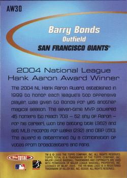 2005 Topps Total - Total Award Winner #AW30 Barry Bonds Back