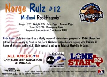 2018 Grandstand Midland RockHounds #19 Norge Ruiz Back