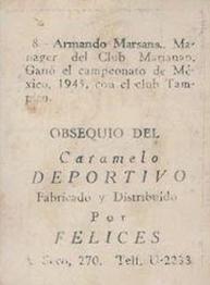 1945-46 Caramelo Deportivo Cuban League #8 Armando Marsans Back