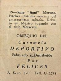 1945-46 Caramelo Deportivo Cuban League #19 Julio Moreno Back