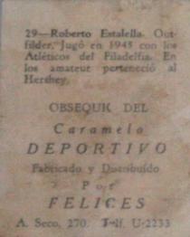 1945-46 Caramelo Deportivo Cuban League #29 Roberto Estalella Back