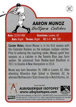 2015 Choice Albuquerque Isotopes #7 Aaron Munoz Back