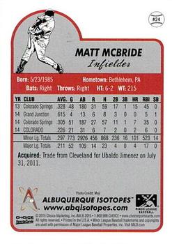 2015 Choice Albuquerque Isotopes #24 Matt McBride Back