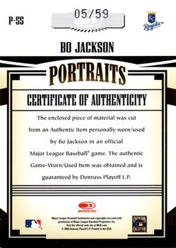 2005 Donruss Prime Patches - Portraits Team Logo Patch #P-55 Bo Jackson Back