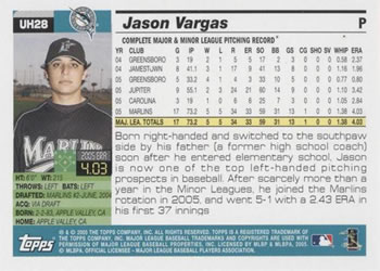 2005 Topps Updates & Highlights #UH28 Jason Vargas Back