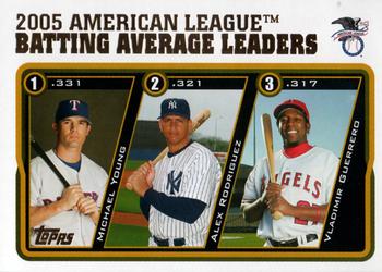2005 Topps Updates & Highlights #UH136 2005 American League Batting Average Leaders (Michael Young / Alex Rodriguez / Vladimir Guerrero) Front