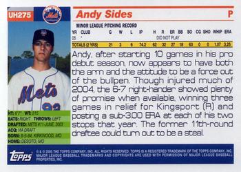 2005 Topps Updates & Highlights #UH275 Andy Sides Back