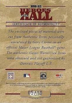 2005 Donruss Studio - Heroes of the Hall Combo Prime #HH-12 Gary Carter Back