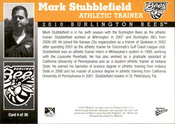 2010 MultiAd Burlington Bees #4 Mark Stubblefield Back