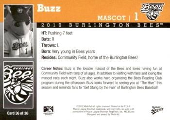 2010 MultiAd Burlington Bees #36 Buzz Back
