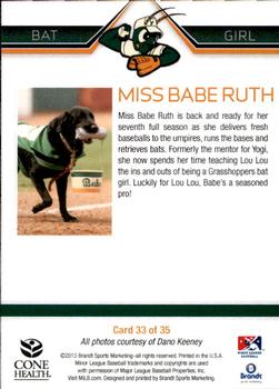 2013 Brandt Greensboro Grasshoppers #33 Miss Babe Ruth Back