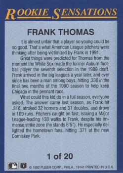 1992 Fleer - Rookie Sensations #1 Frank Thomas Back