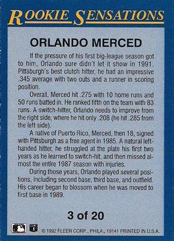 1992 Fleer - Rookie Sensations #3 Orlando Merced Back