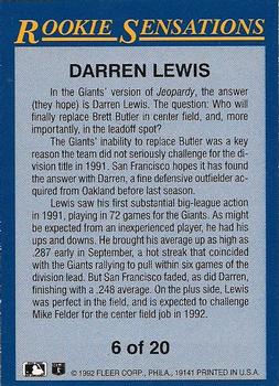 1992 Fleer - Rookie Sensations #6 Darren Lewis Back