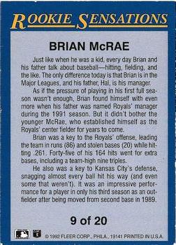 1992 Fleer - Rookie Sensations #9 Brian McRae Back