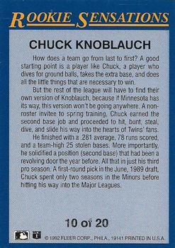 1992 Fleer - Rookie Sensations #10 Chuck Knoblauch Back