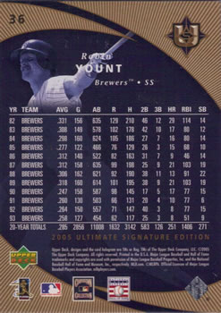 2005 UD Ultimate Signature Edition #36 Robin Yount Back