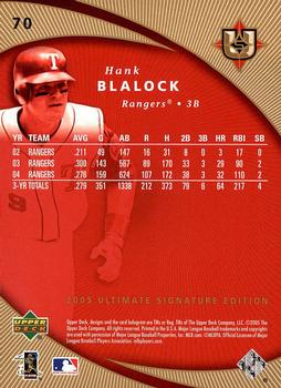 2005 UD Ultimate Signature Edition #70 Hank Blalock Back