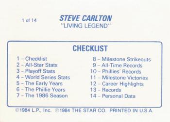 1987 Star Steve Carlton - Glossy #1 Steve Carlton Back