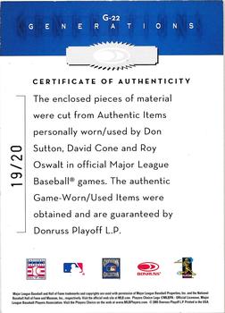 2005 Donruss Throwback Threads - Generations Material #G-22 Don Sutton / David Cone / Roy Oswalt  Back