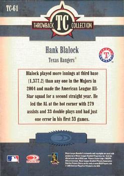 2005 Donruss Throwback Threads - Throwback Collection #TC-61 Hank Blalock Back