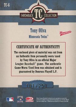 2005 Donruss Throwback Threads - Throwback Collection Material #TC-6 Tony Oliva Back