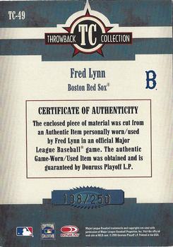 2005 Donruss Throwback Threads - Throwback Collection Material #TC-49 Fred Lynn Back