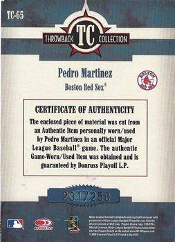 2005 Donruss Throwback Threads - Throwback Collection Material #TC-65 Pedro Martinez Back