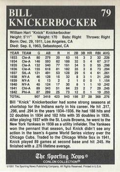 1991 Conlon Collection TSN - No MLB Logo #79 Bill Knickerbocker Back