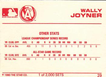 1990 Star Silver #29 Wally Joyner Back