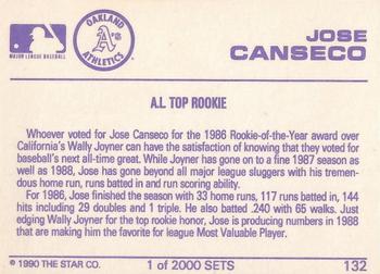 1990 Star Silver #132 Jose Canseco Back