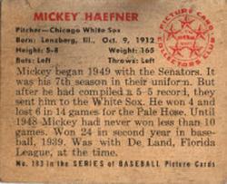 1950 Bowman #183 Mickey Haefner Back