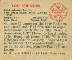 1950 Bowman #187 Lou Stringer Back