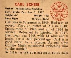 1950 Bowman #213 Carl Scheib Back