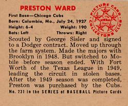 1950 Bowman #231 Preston Ward Back