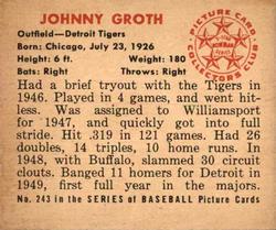 1950 Bowman #243 Johnny Groth Back