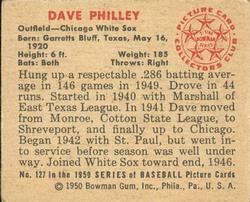 1950 Bowman #127 Dave Philley Back
