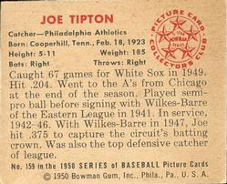 1950 Bowman #159 Joe Tipton Back