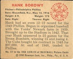 1950 Bowman #177 Hank Borowy Back