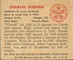 1950 Bowman #179 Charles Diering Back