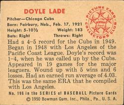 1950 Bowman #196 Doyle Lade Back