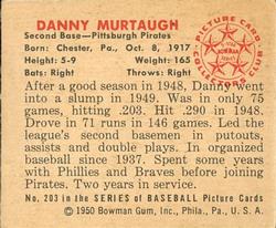 1950 Bowman #203 Danny Murtaugh Back