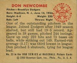 1950 Bowman #23 Don Newcombe Back