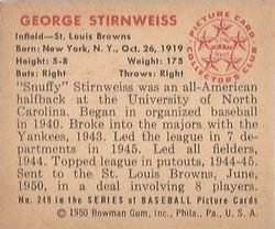 1950 Bowman #249 George Stirnweiss Back