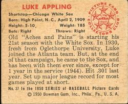 1950 Bowman #37 Luke Appling Back